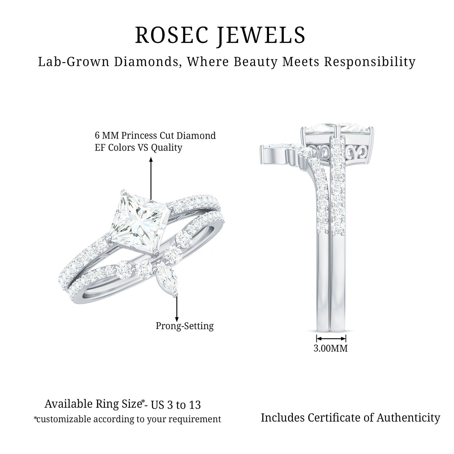Lab Created Diamond Princess Cut Engagement Ring With Enhancer