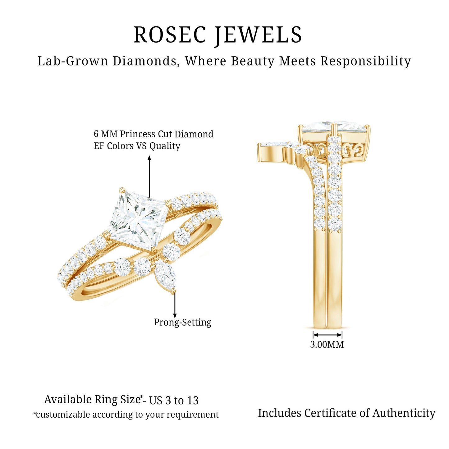 Lab Created Diamond Princess Cut Engagement Ring With Enhancer