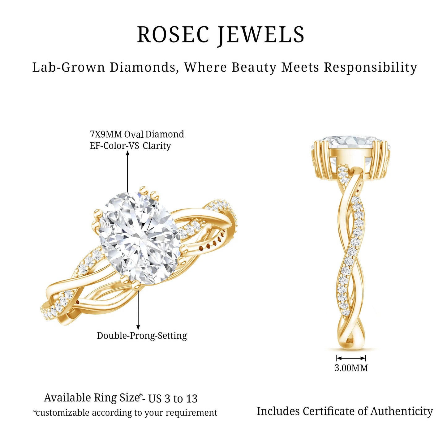 7X9 mm Lab Grown Diamond Oblong Engagement Ring