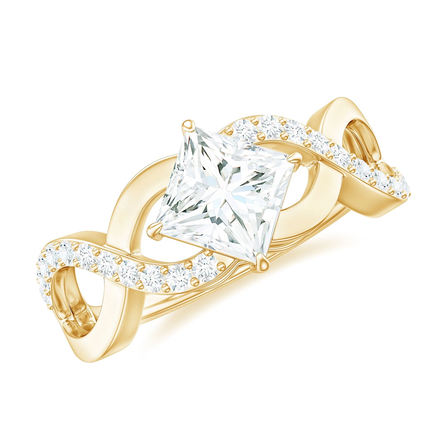 Lab Diamond Crossover Ring with Side Stones