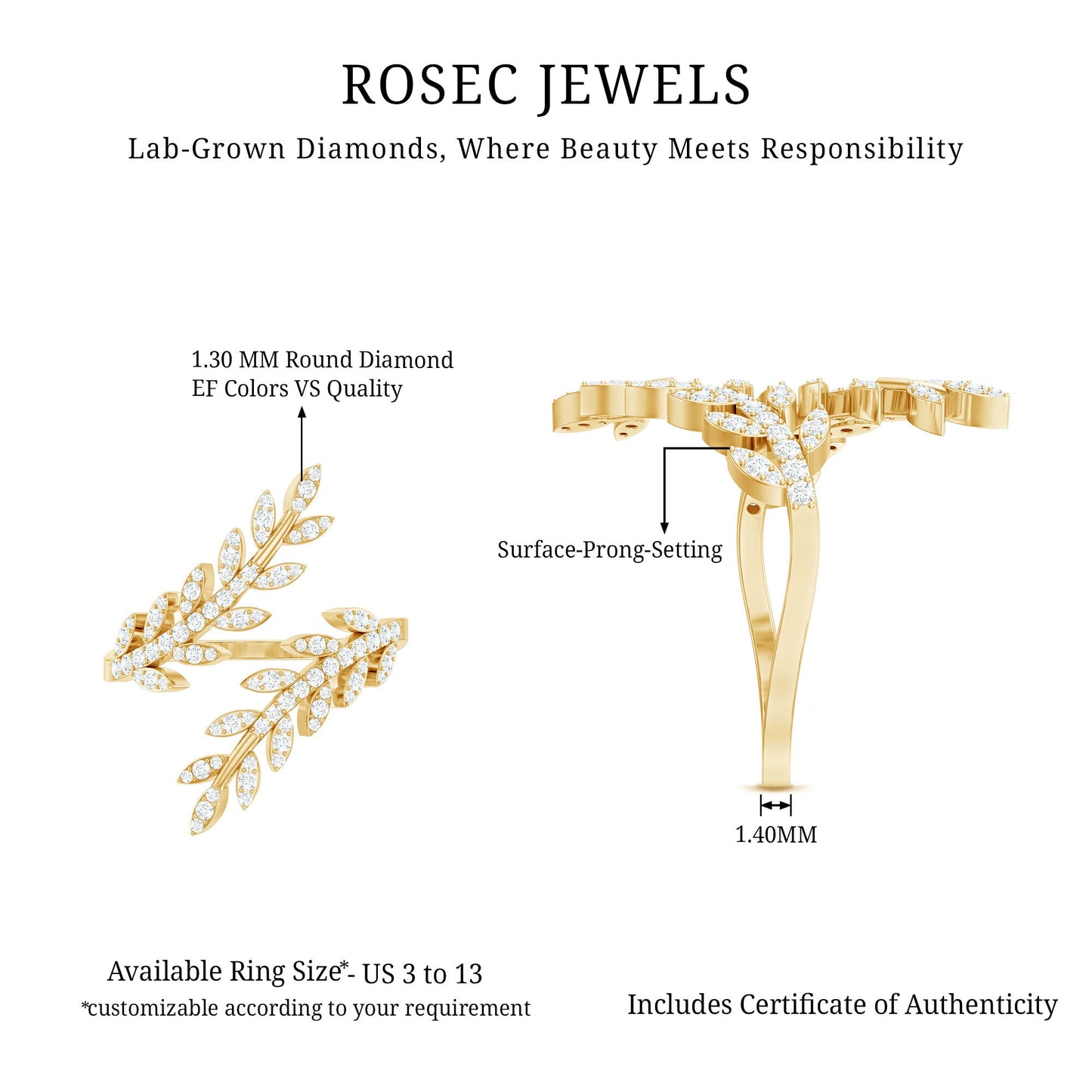 Certified Nature inspired Lab Grown Diamond Cocktail Ring for Women