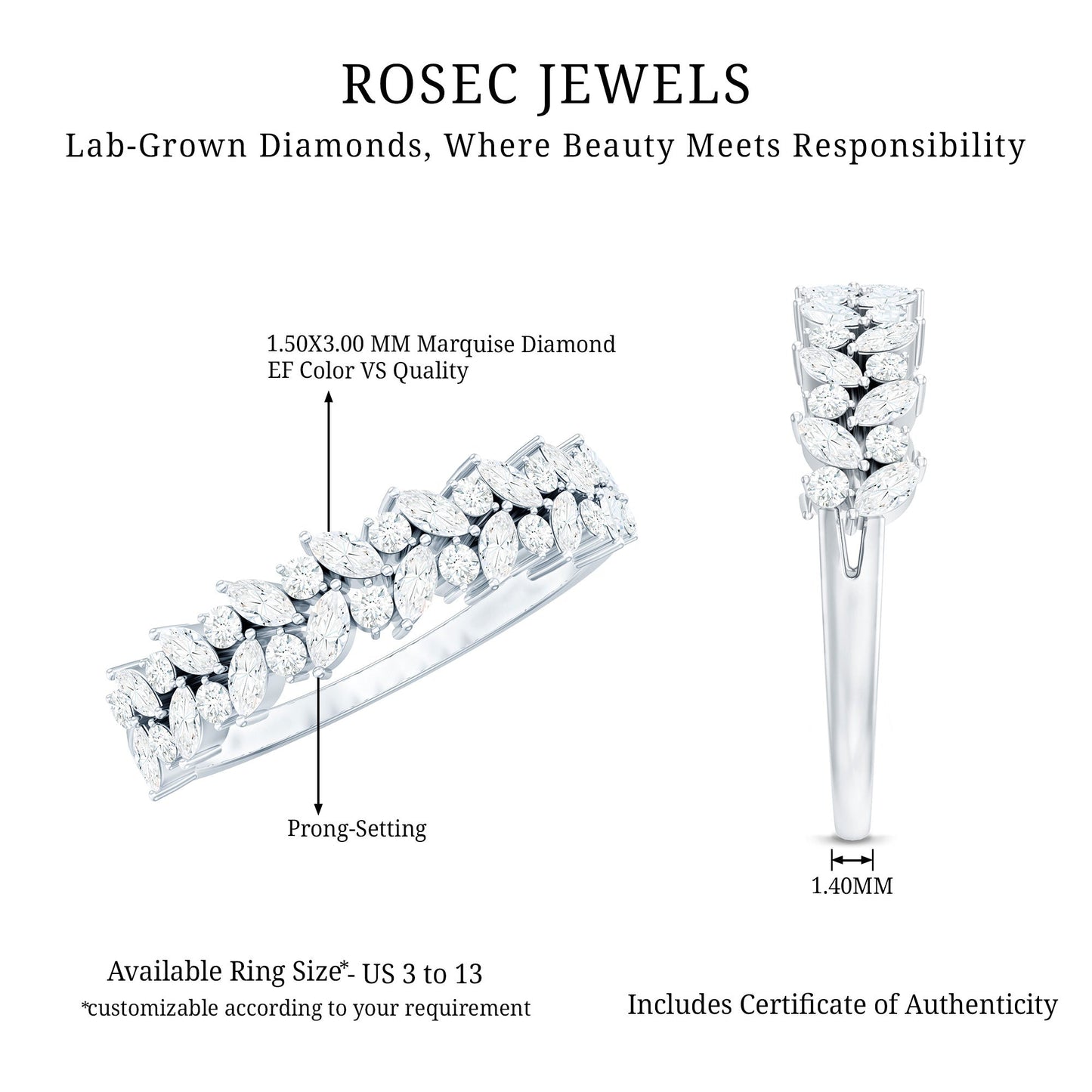 Certified Lab Grown Diamond Marquise Wedding Band