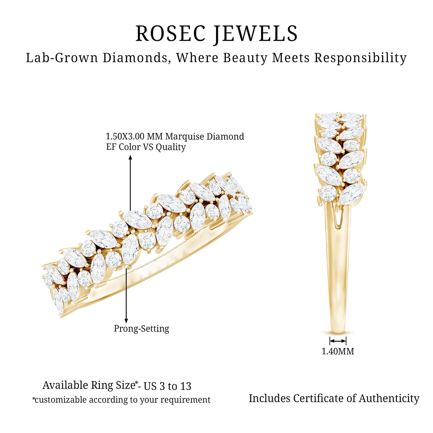 Certified Lab Grown Diamond Marquise Wedding Band