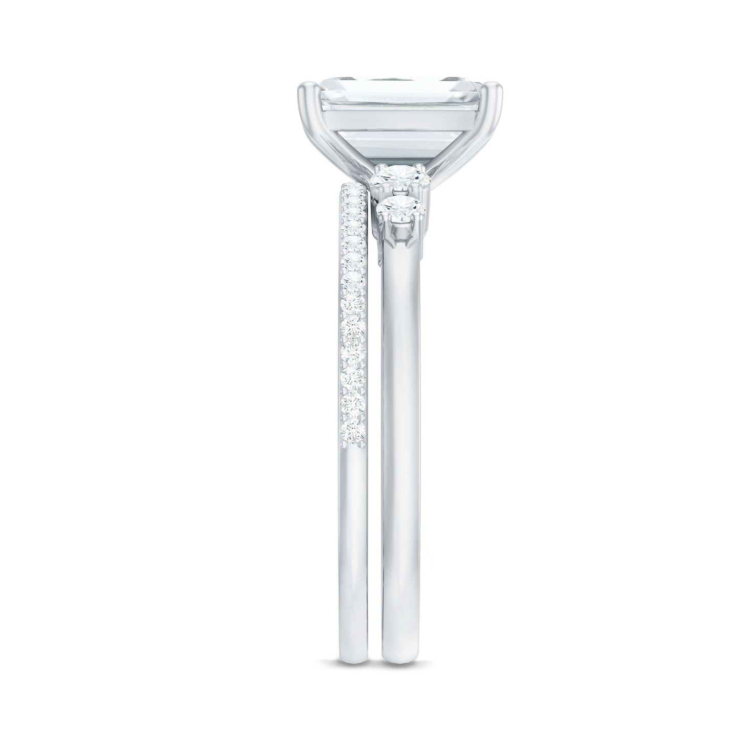Certified Lab Grown Diamond 6X8MM Emerald Cut Engagement Ring with Band