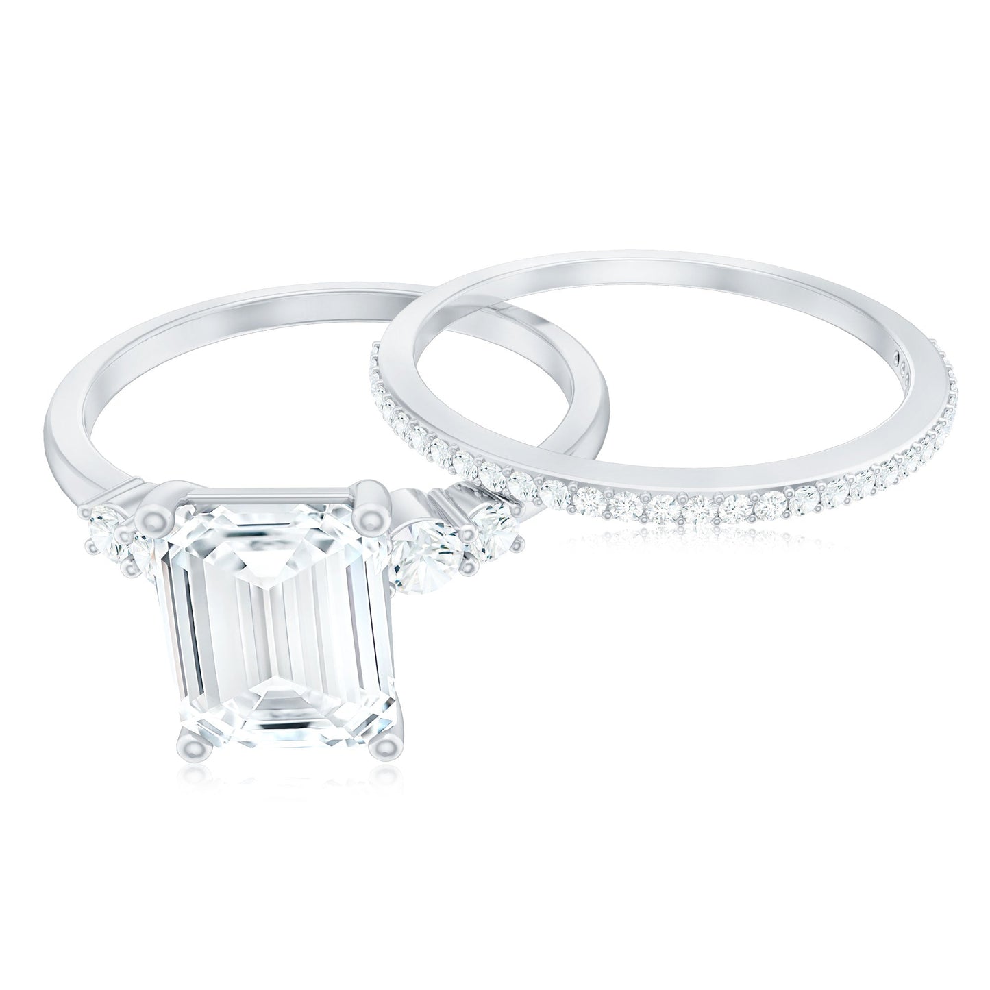 Certified Lab Grown Diamond 6X8MM Emerald Cut Engagement Ring with Band
