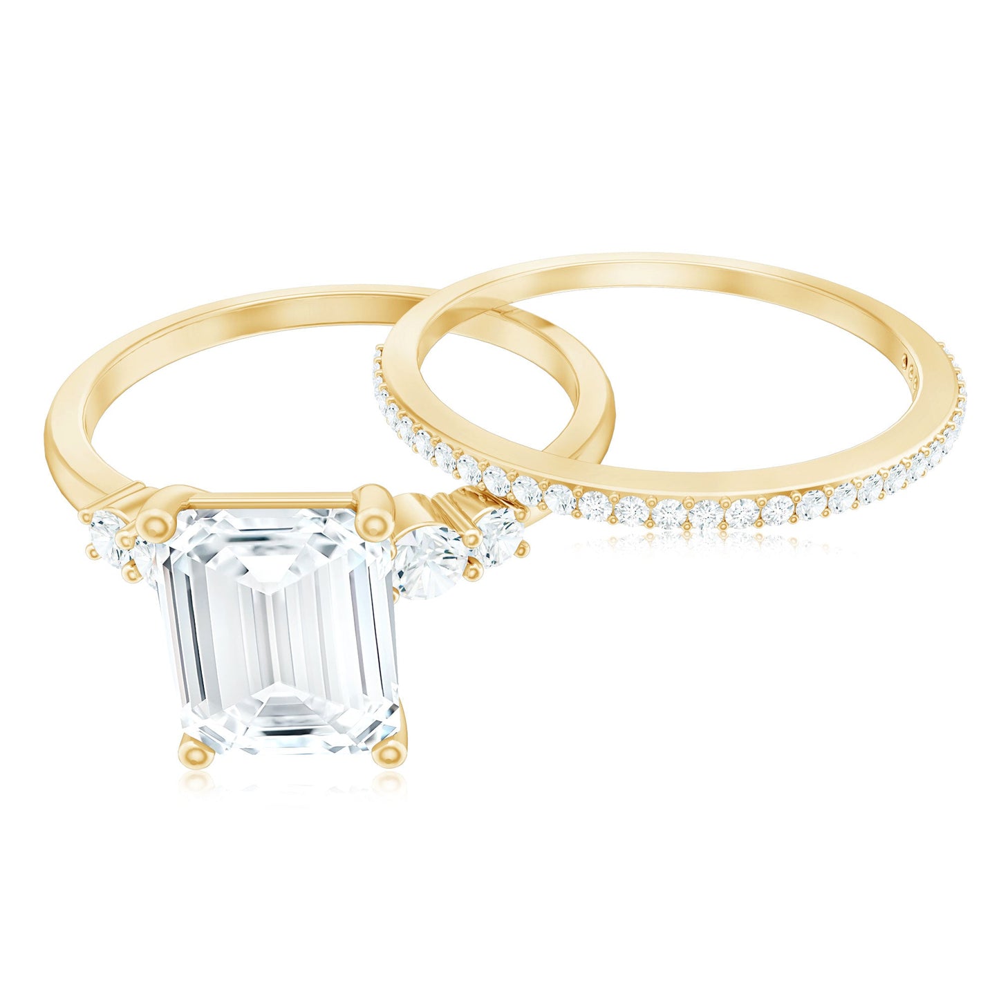 Certified Lab Grown Diamond 6X8MM Emerald Cut Engagement Ring with Band