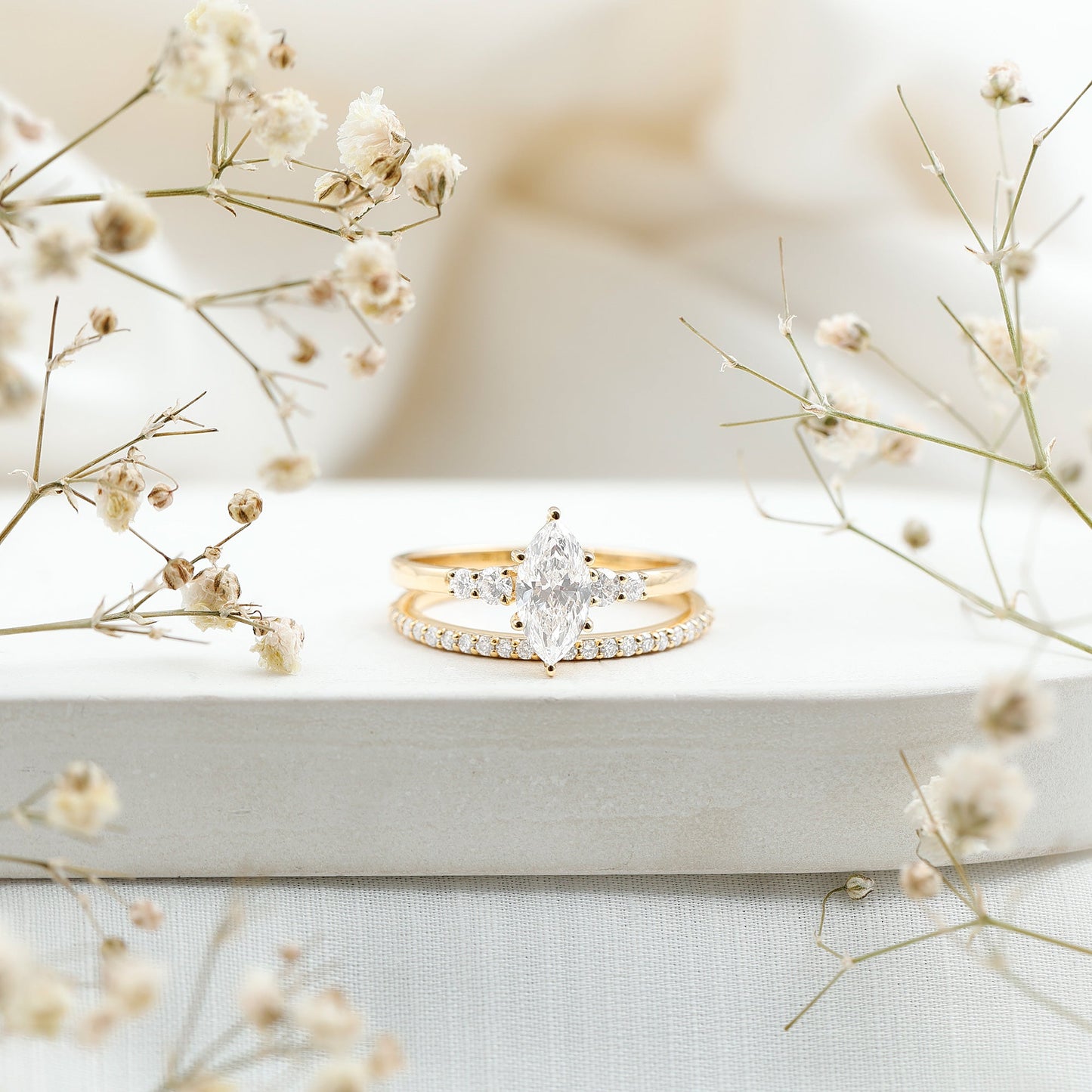 Lab Grown Diamond 5X10MM Marquise Engagement Ring with Wedding Band