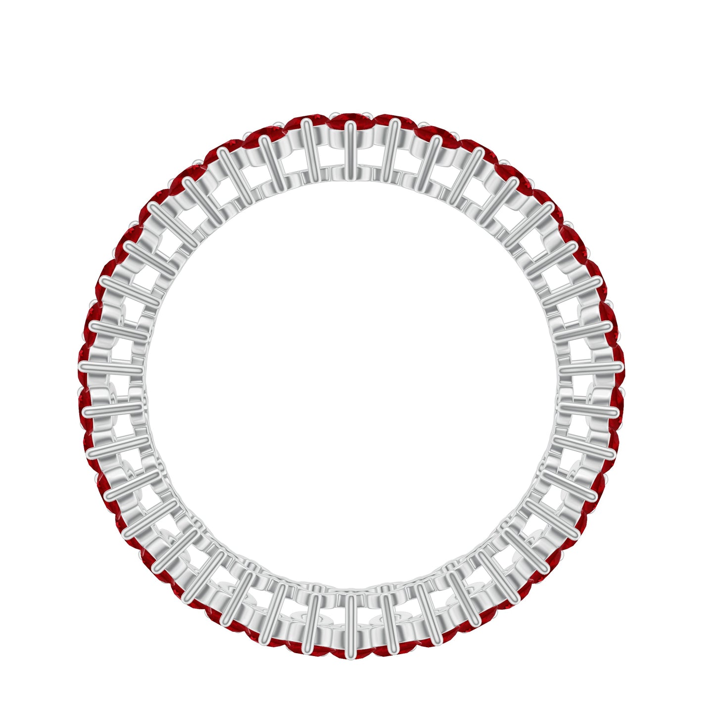 Round Lab Created Ruby Cluster Eternity Ring in Prong Setting