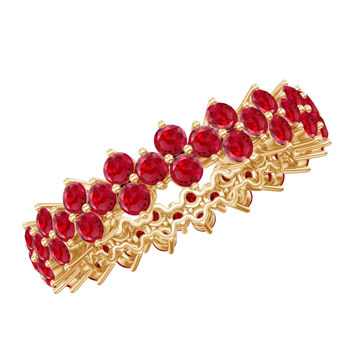 Round Lab Created Ruby Cluster Eternity Ring in Prong Setting