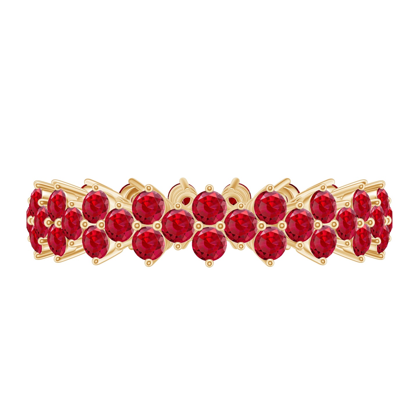 Round Lab Created Ruby Cluster Eternity Ring in Prong Setting