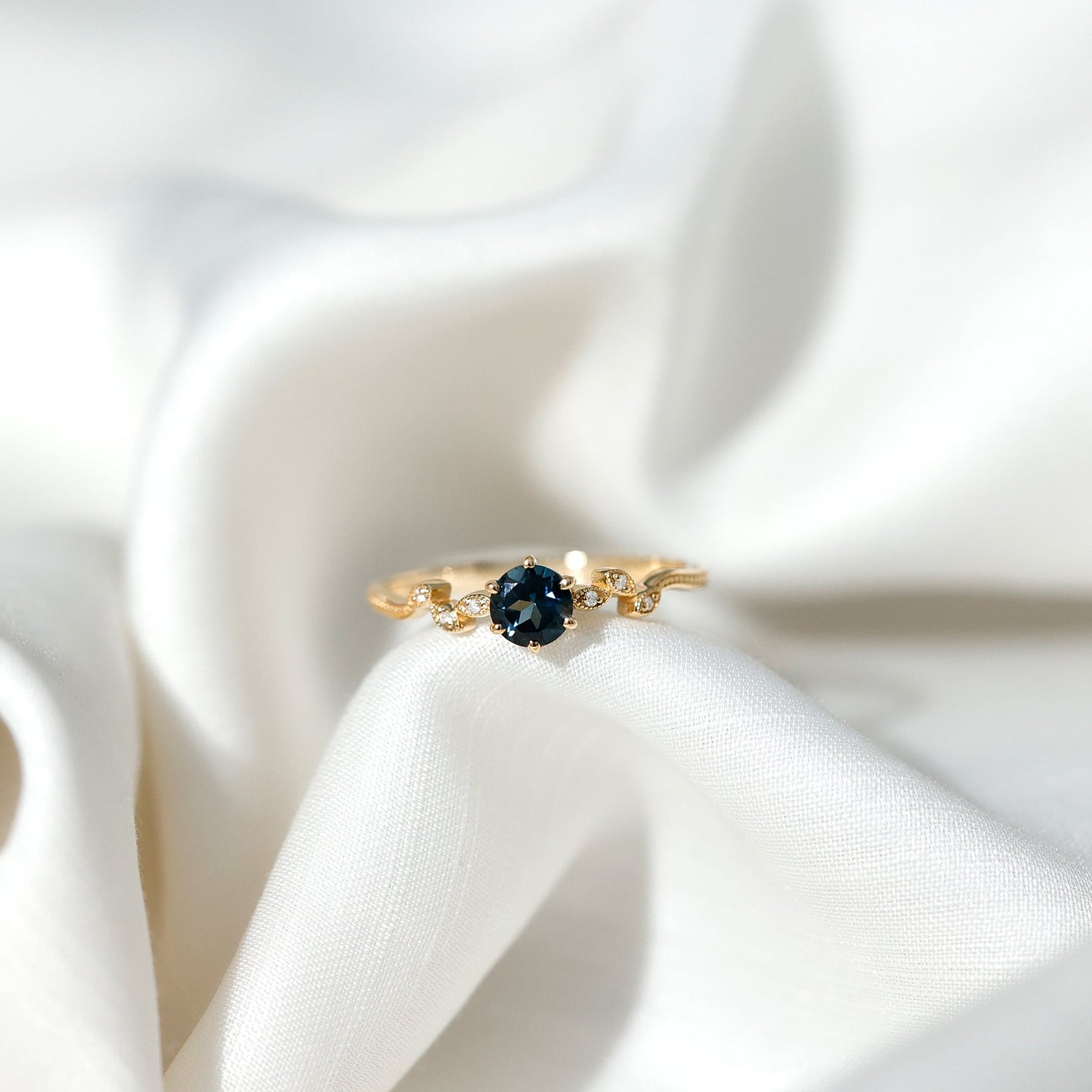 5mm Round London Blue Topaz Commitment Ring with Diamond