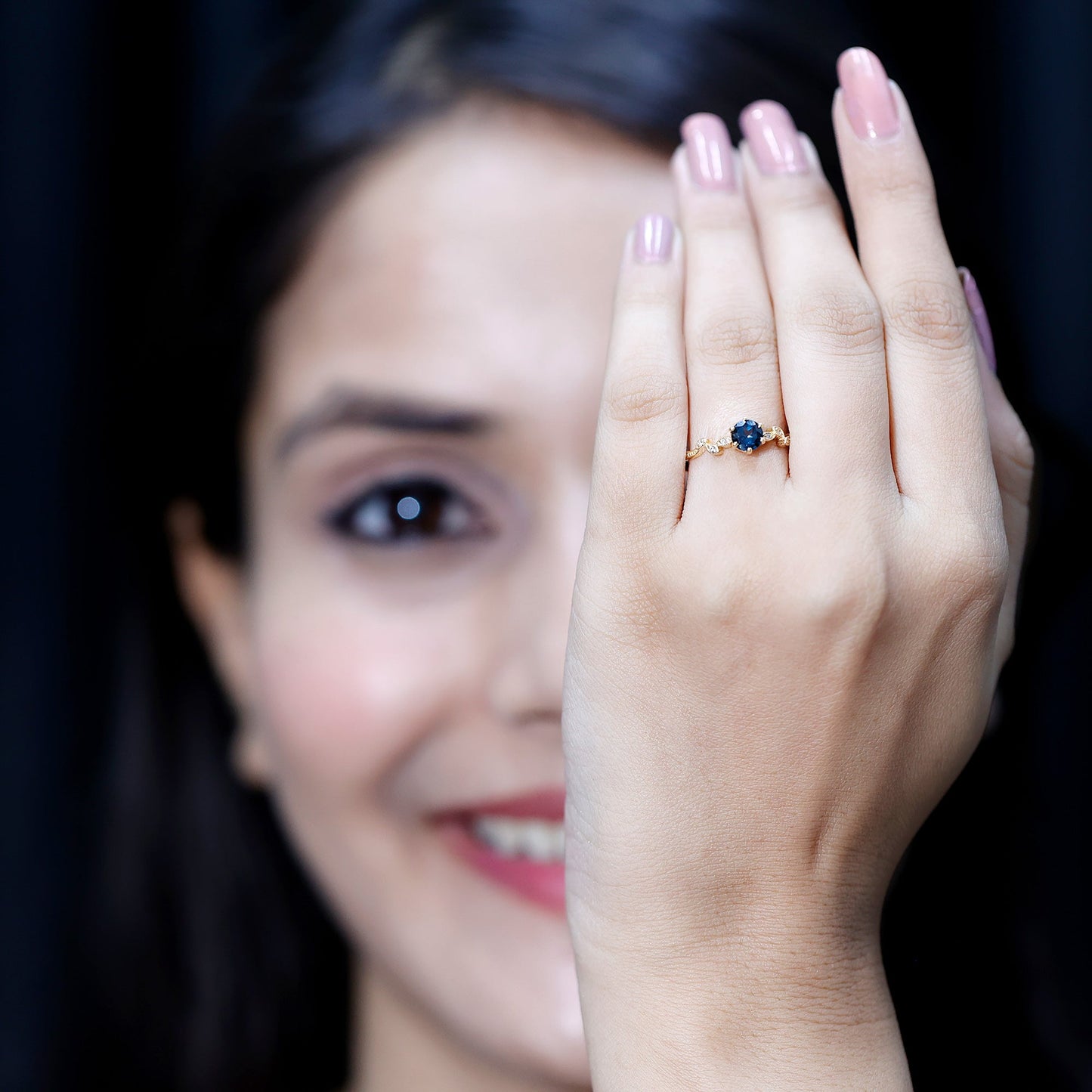 5mm Round London Blue Topaz Commitment Ring with Diamond
