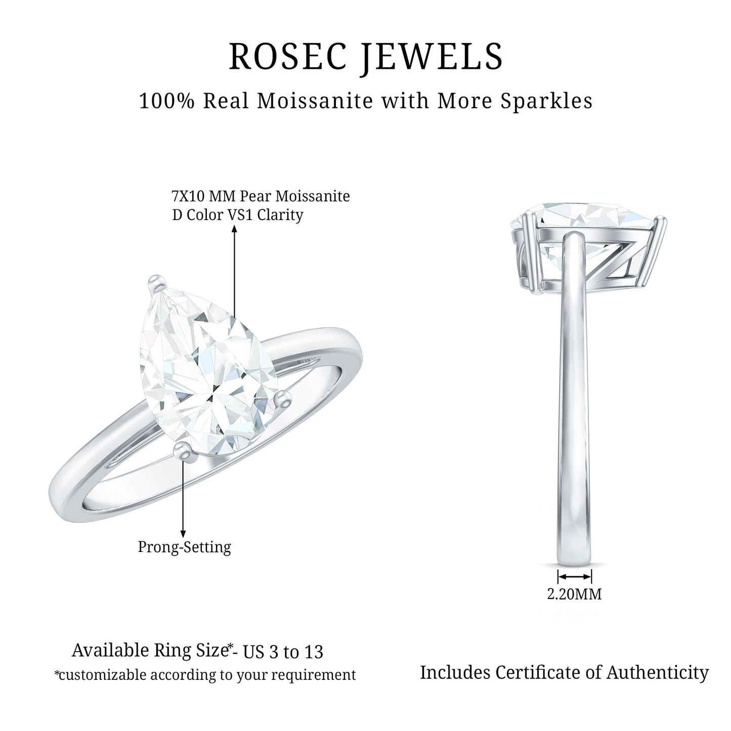 2 CT Moissanite Pear Shaped Engagement Ring for Women
