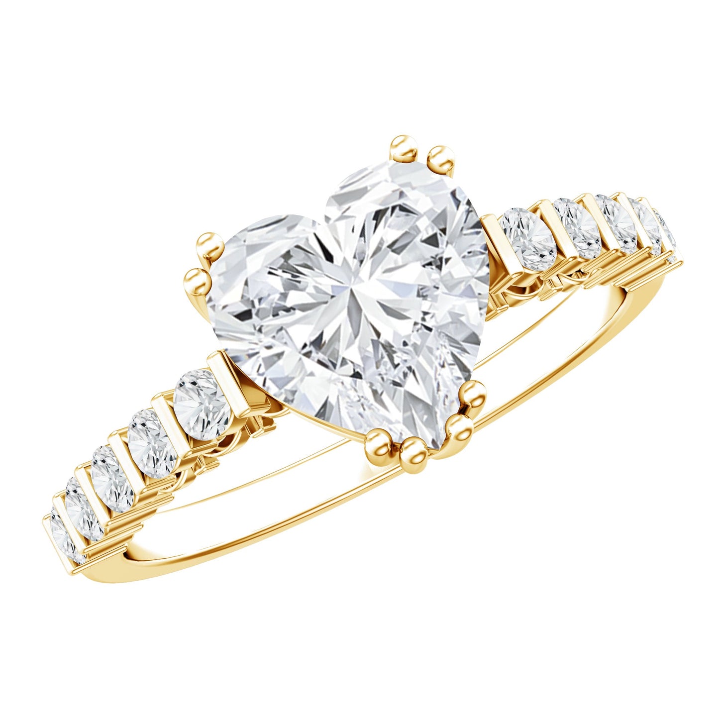 8 MM Certified Moissanite Heart Engagement Ring with Side Stones