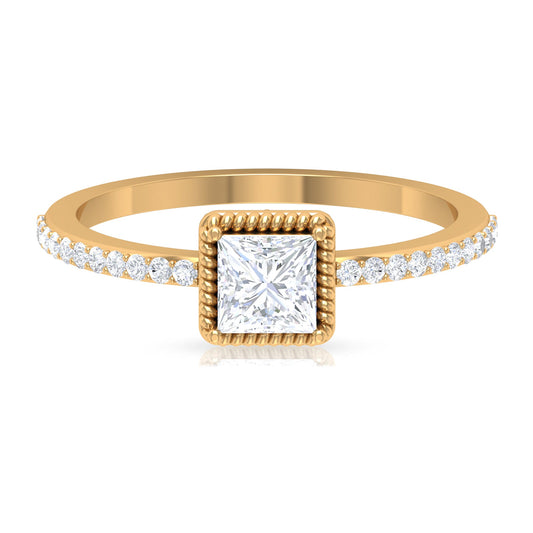 3/4 CT Princess Cut Zircon Solitaire Ring with Side Stones