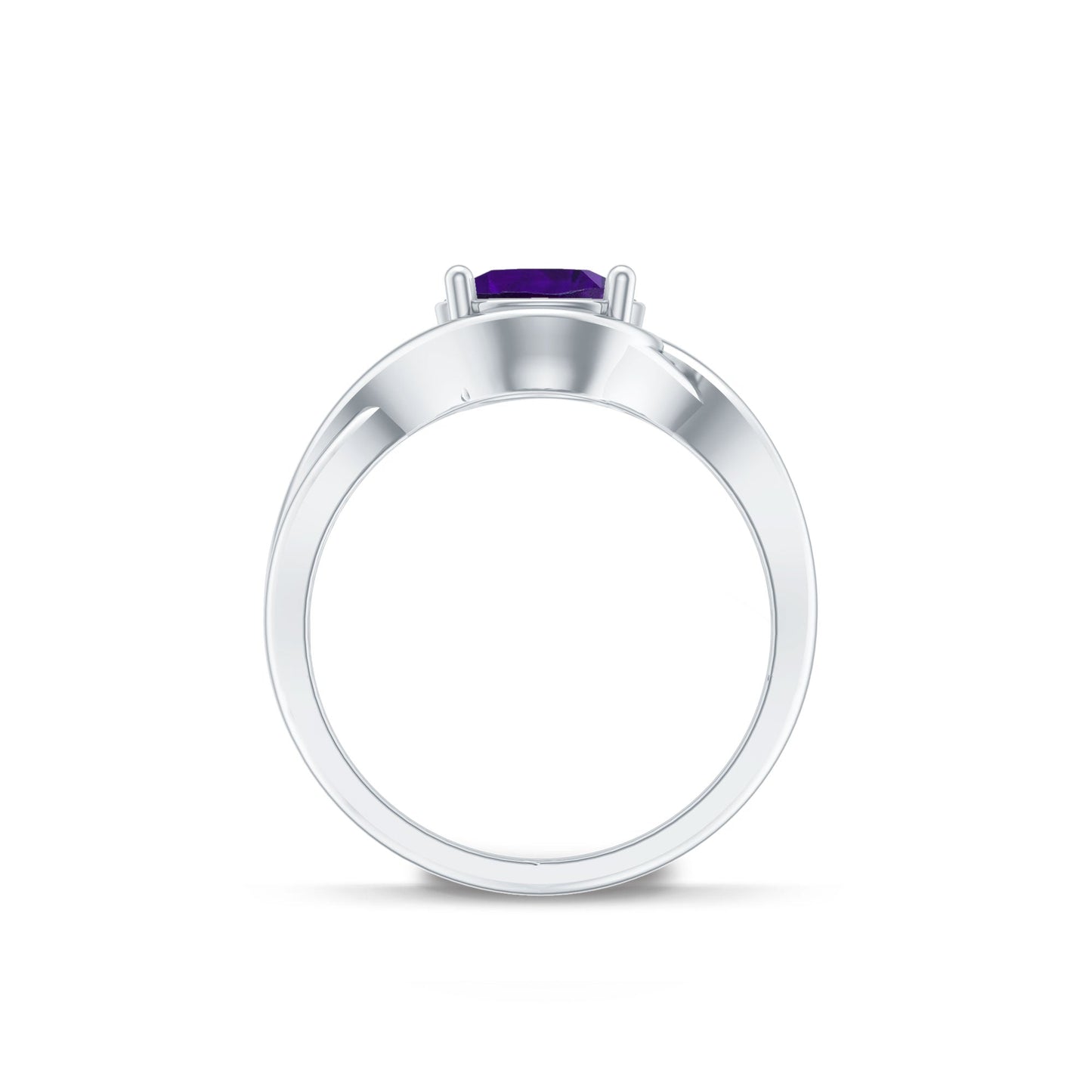 5 MM Round Shape Amethyst Solitaire Ring in Four Prong Setting with Crossover Shank