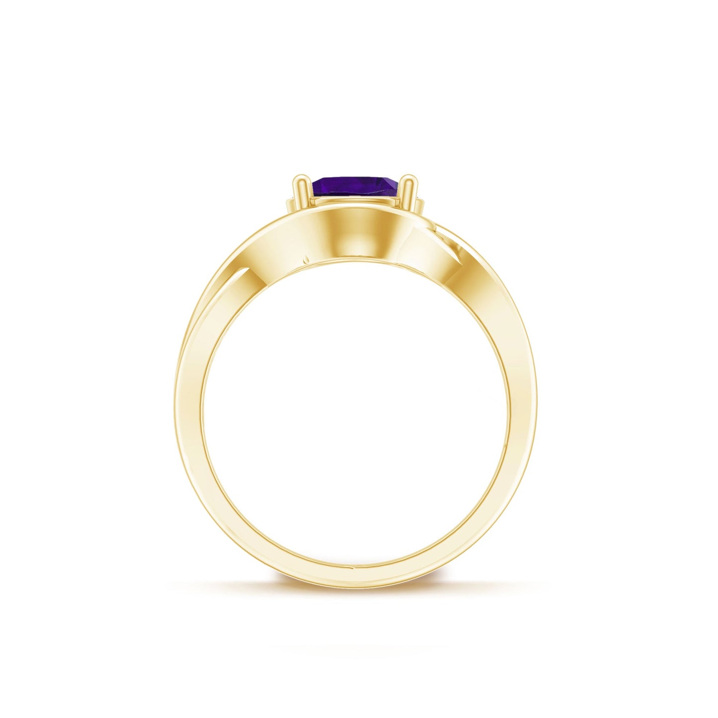 5 MM Round Shape Amethyst Solitaire Ring in Four Prong Setting with Crossover Shank