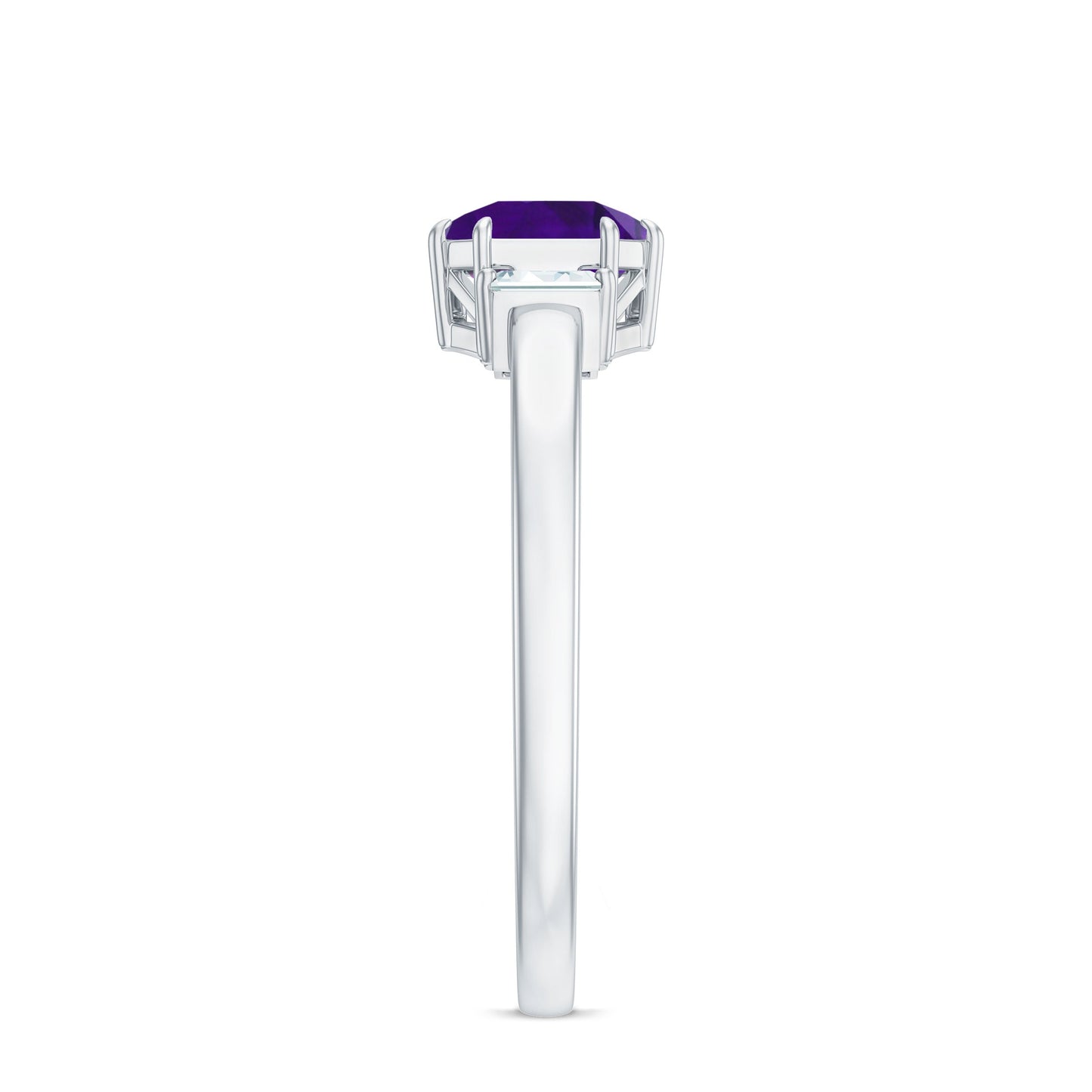 Claw Set Asscher Cut Amethyst Solitaire Ring with Diamond
