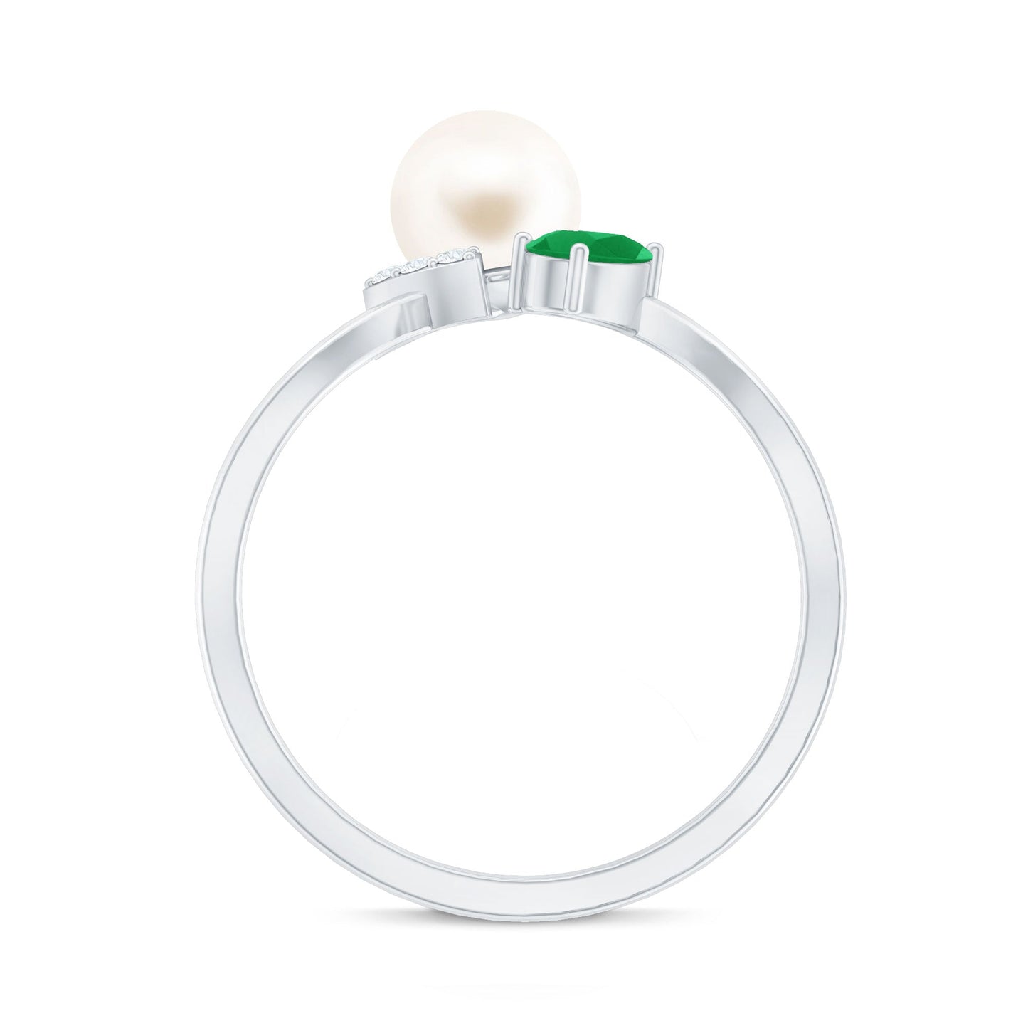 Cultured Freshwater Pearl Emerald Toi Et Moi Promise Ring