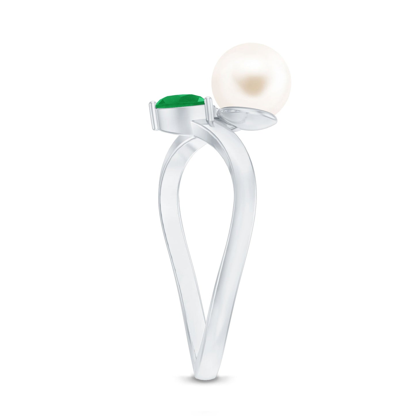 Cultured Freshwater Pearl Emerald Toi Et Moi Promise Ring