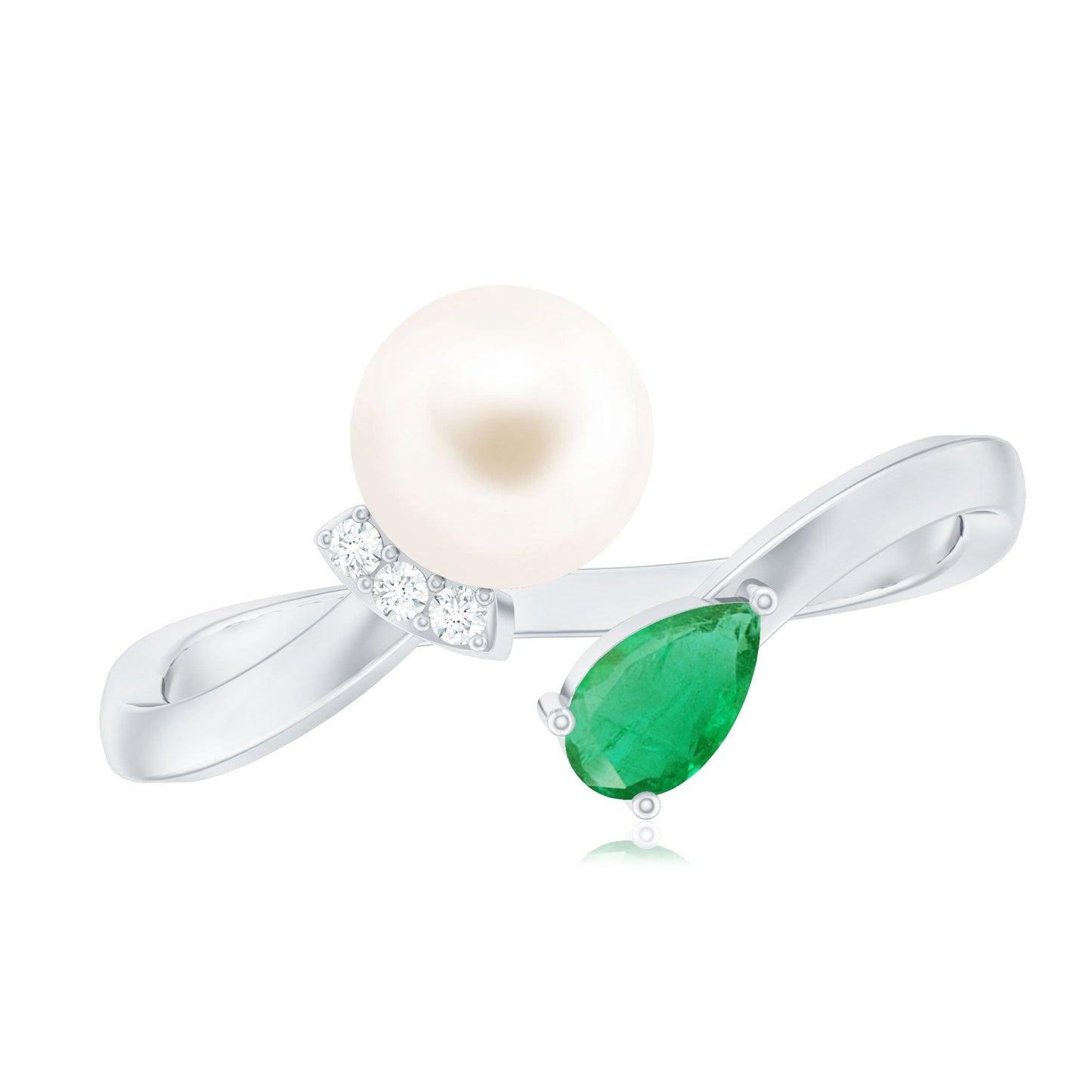 Cultured Freshwater Pearl Emerald Toi Et Moi Promise Ring