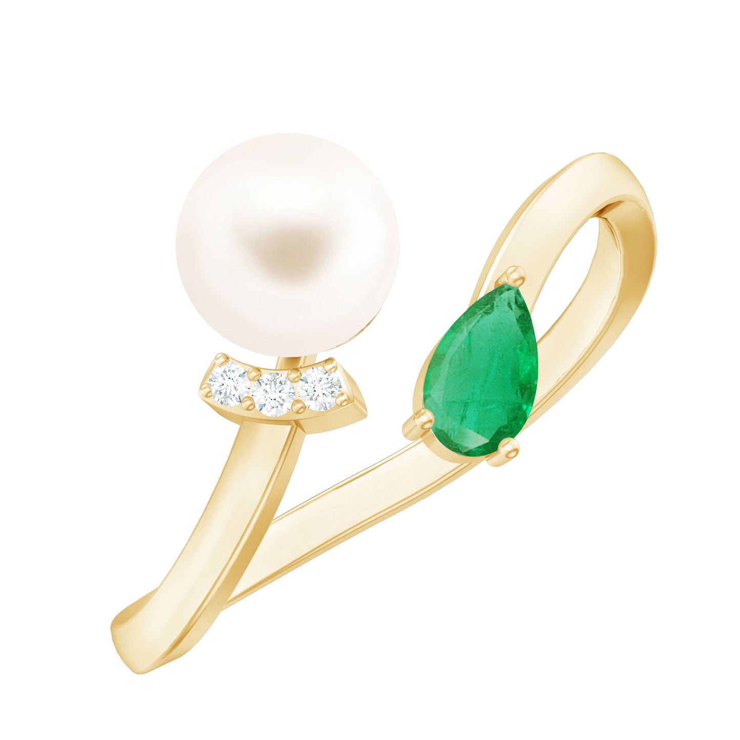Cultured Freshwater Pearl Emerald Toi Et Moi Promise Ring