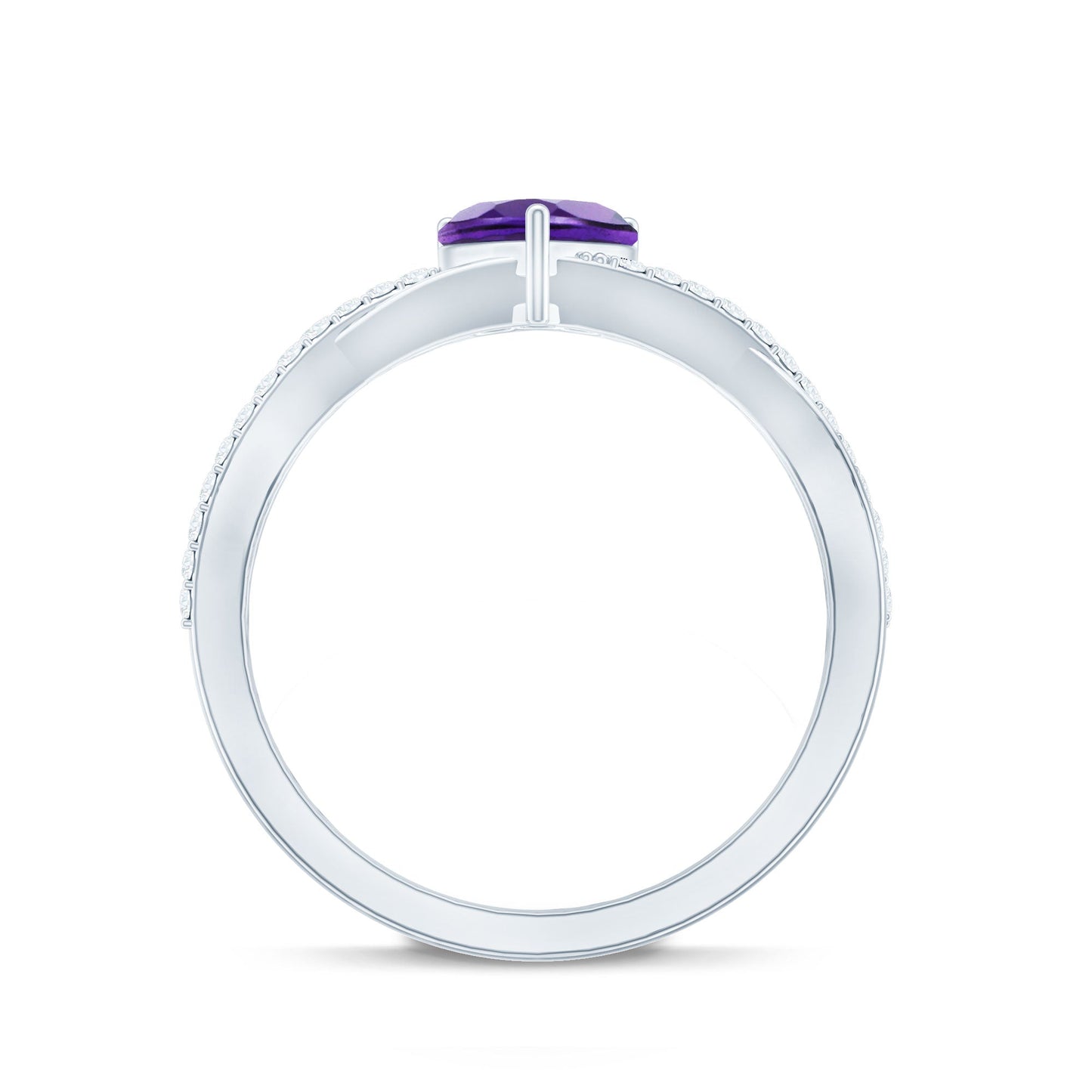 Heart Shape Amethyst Solitaire Crossover Ring with Diamond