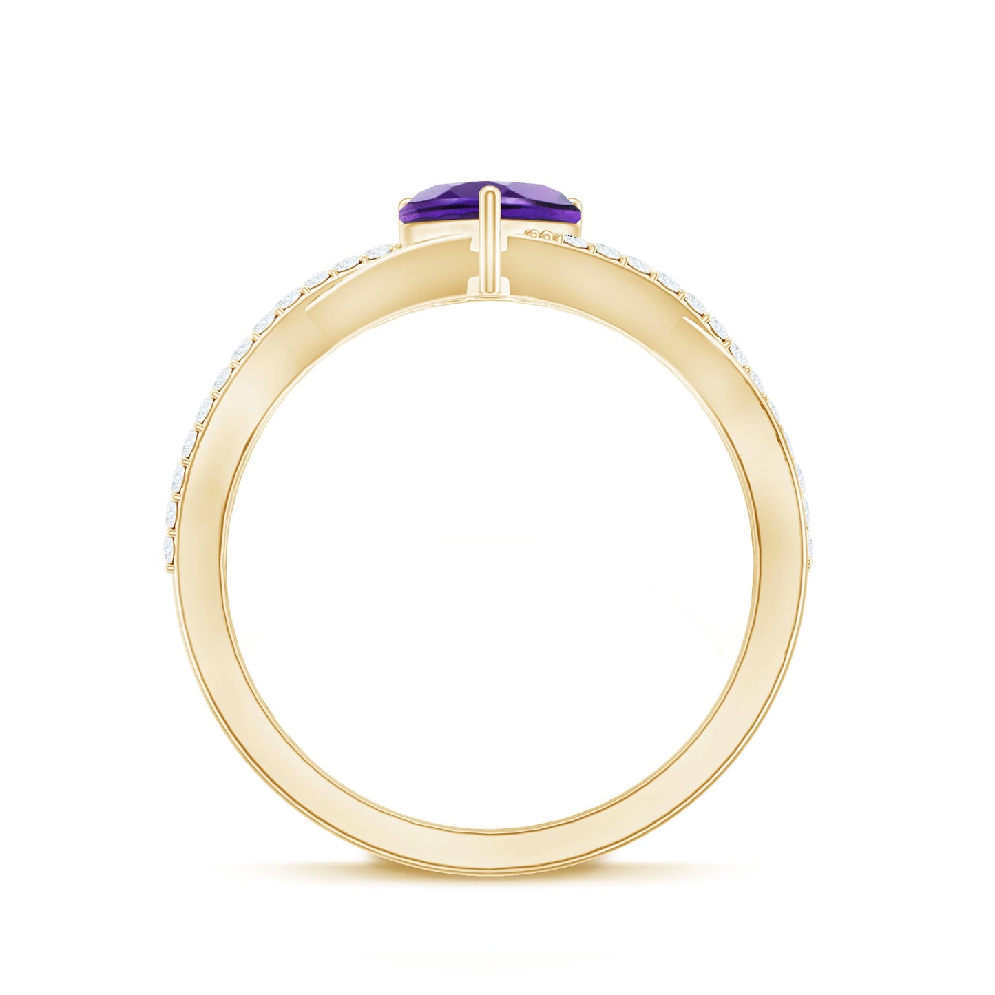 Heart Shape Amethyst Solitaire Crossover Ring with Diamond