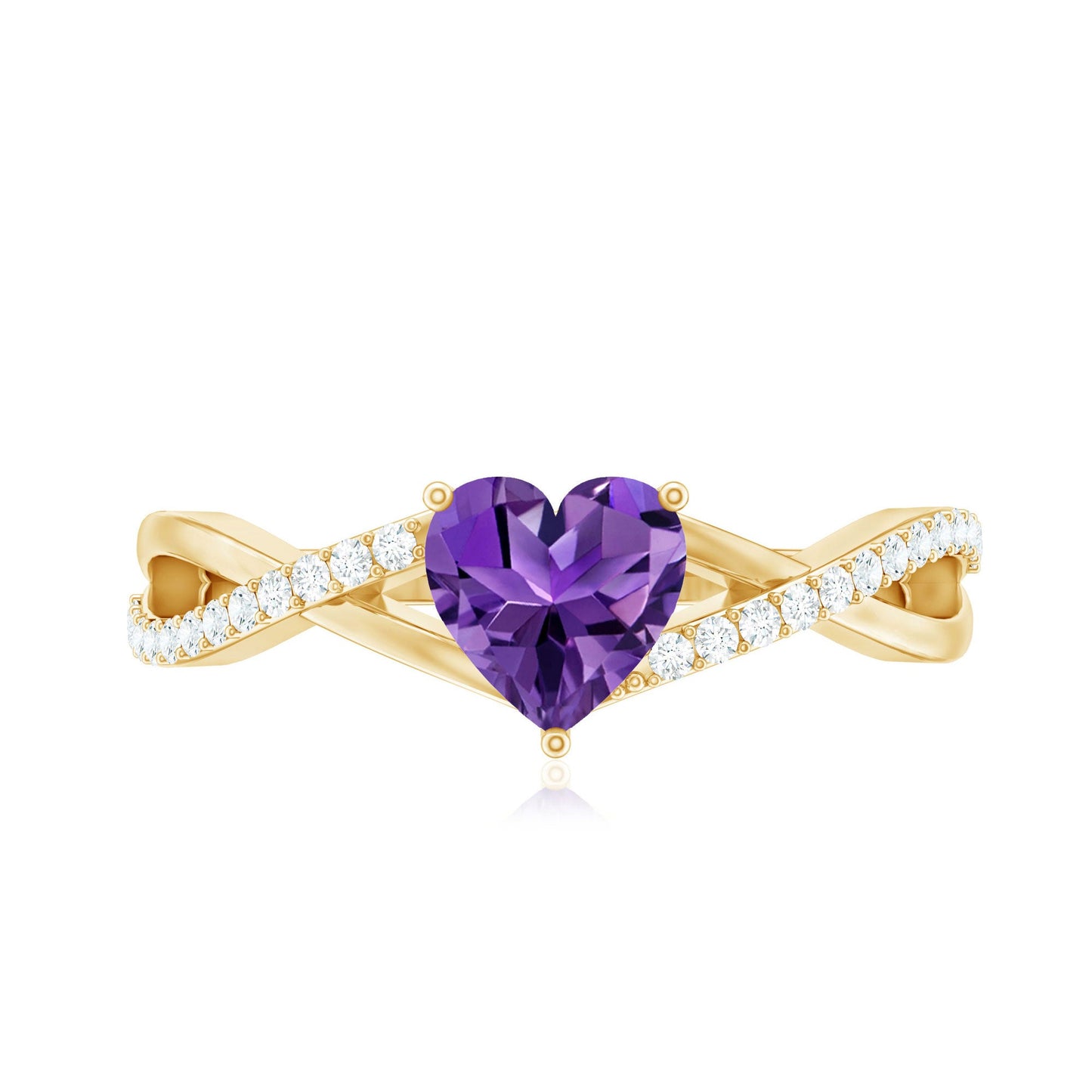 Heart Shape Amethyst Solitaire Crossover Ring with Diamond