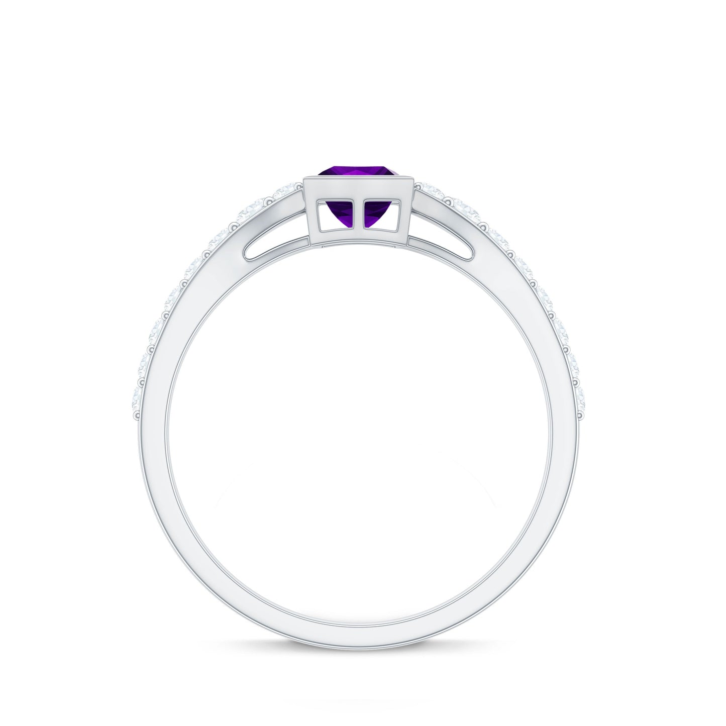 1 Carat Bezel Set Amethyst Solitaire Promise Ring with Diamond