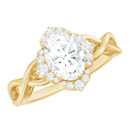 2.25 CT Crossover Shank Oval Zircon Flower Engagement Ring
