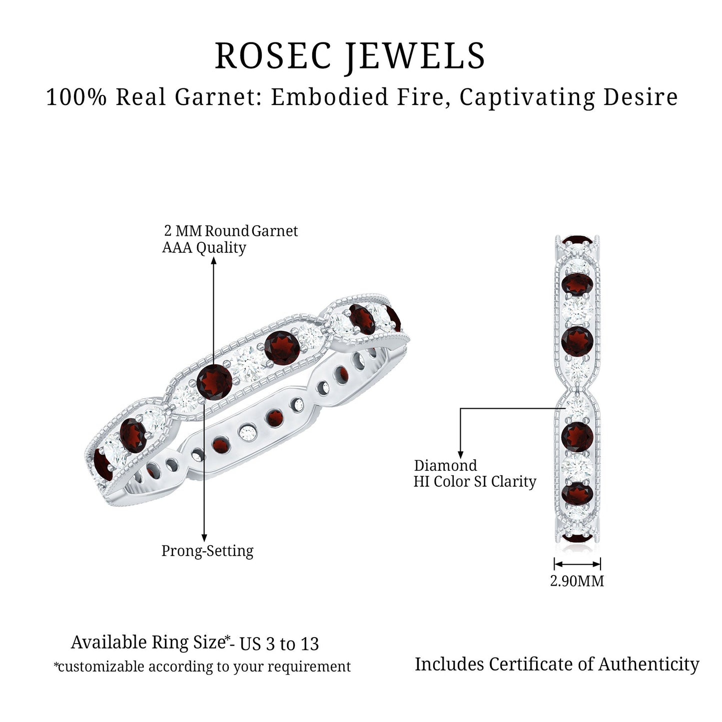 Vintage Inspired Garnet Eternity Ring with Diamond
