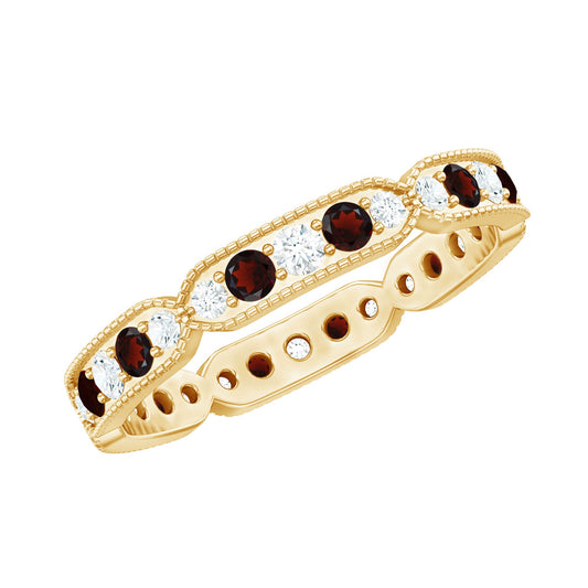 Vintage Inspired Garnet Eternity Ring with Diamond
