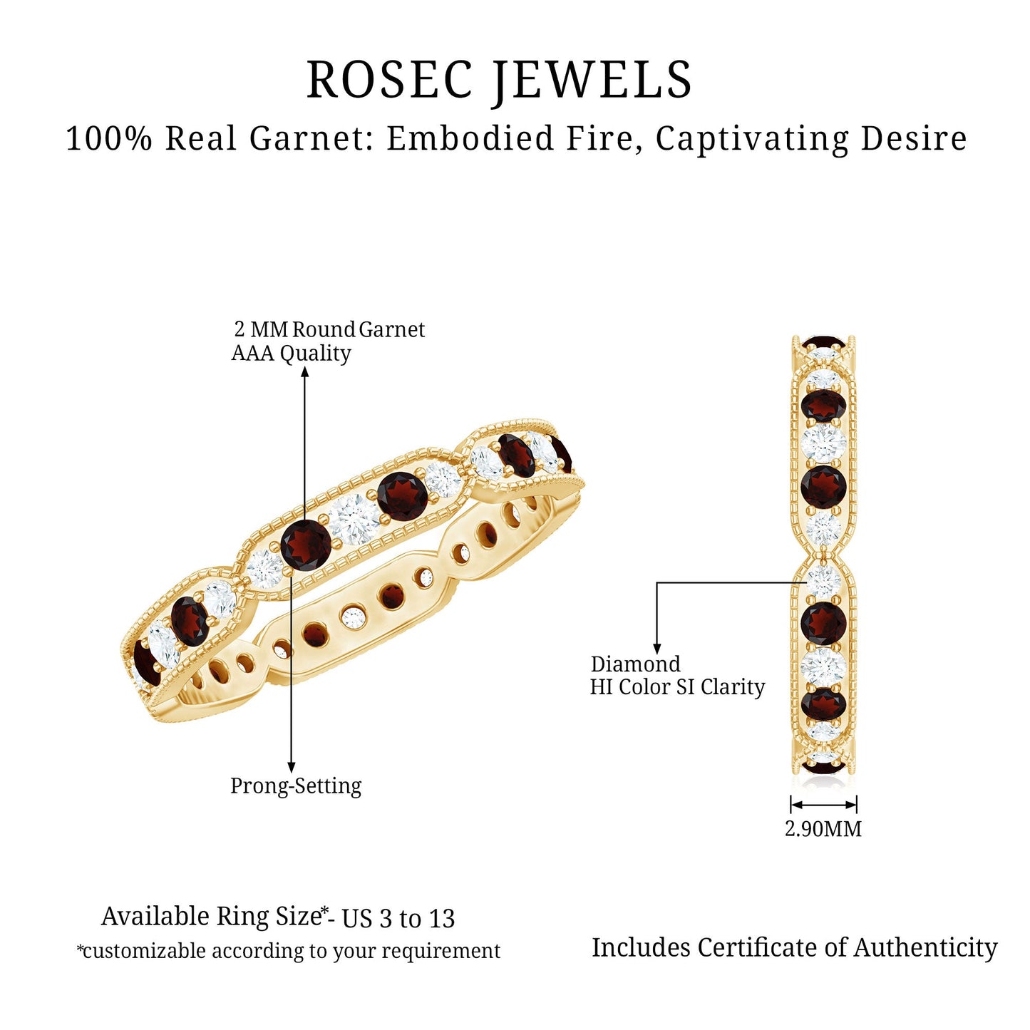Vintage Inspired Garnet Eternity Ring with Diamond