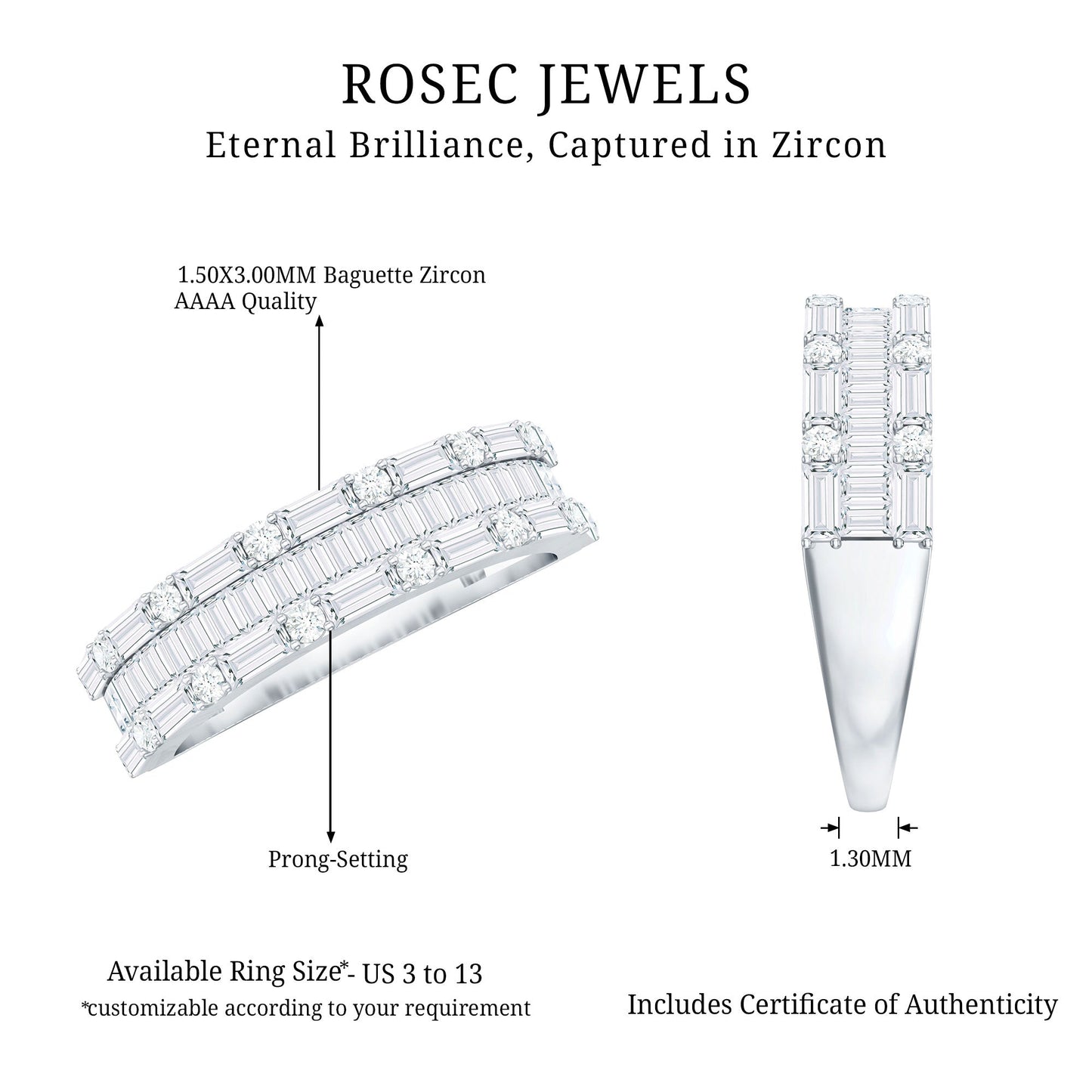 Baguette and Round Zircon Wedding Band