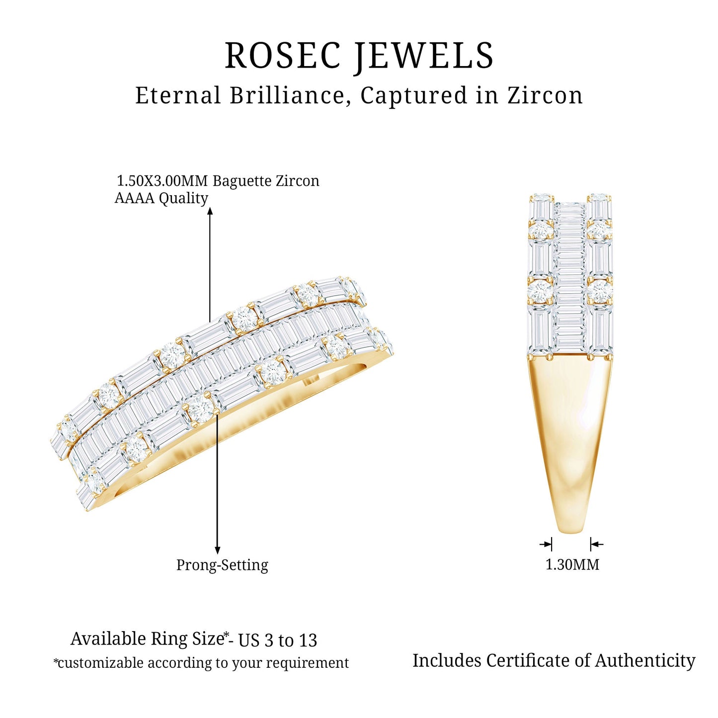 Baguette and Round Zircon Wedding Band