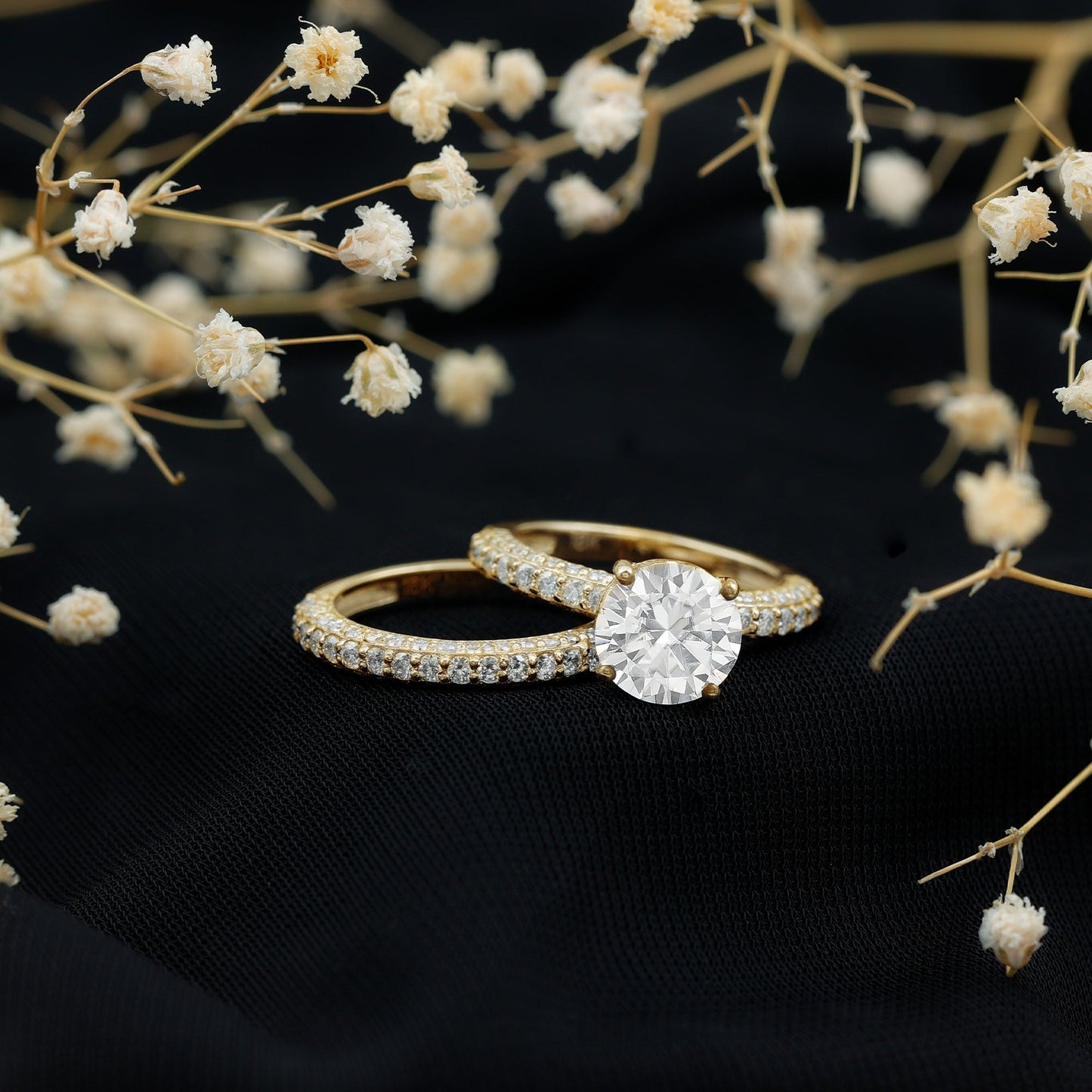 High Set Moissanite Solitaire Engagement Ring with Matching Band