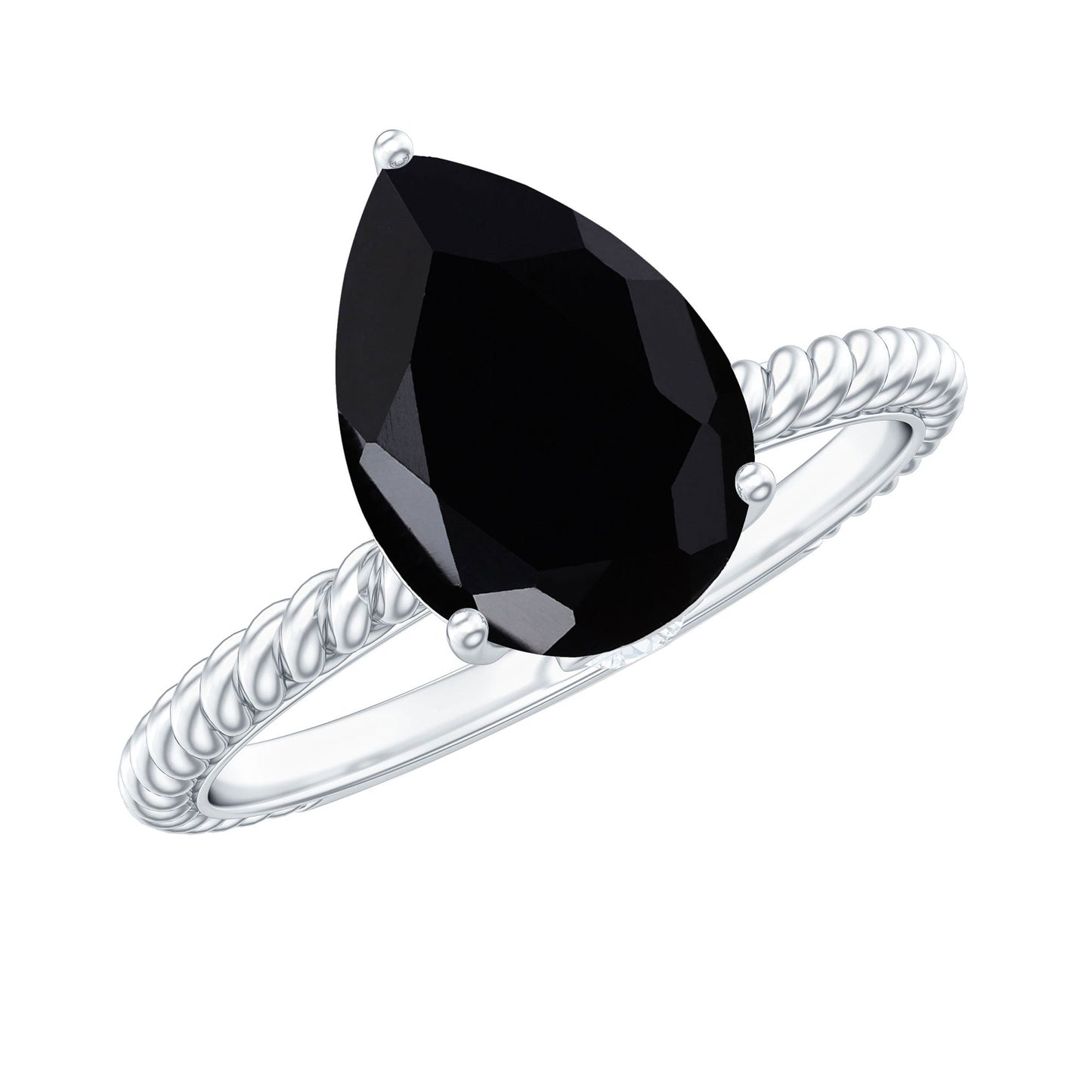 Created Black Diamond and Moissanite Teardrop Ring with Twisted Rope Band