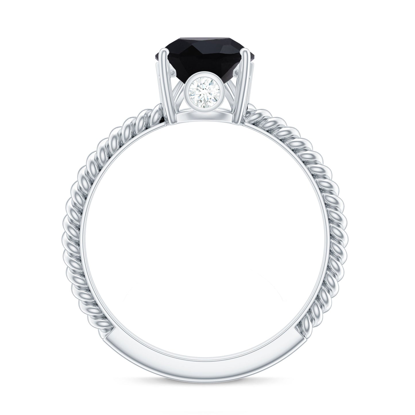 Created Black Diamond and Moissanite Teardrop Ring with Twisted Rope Band