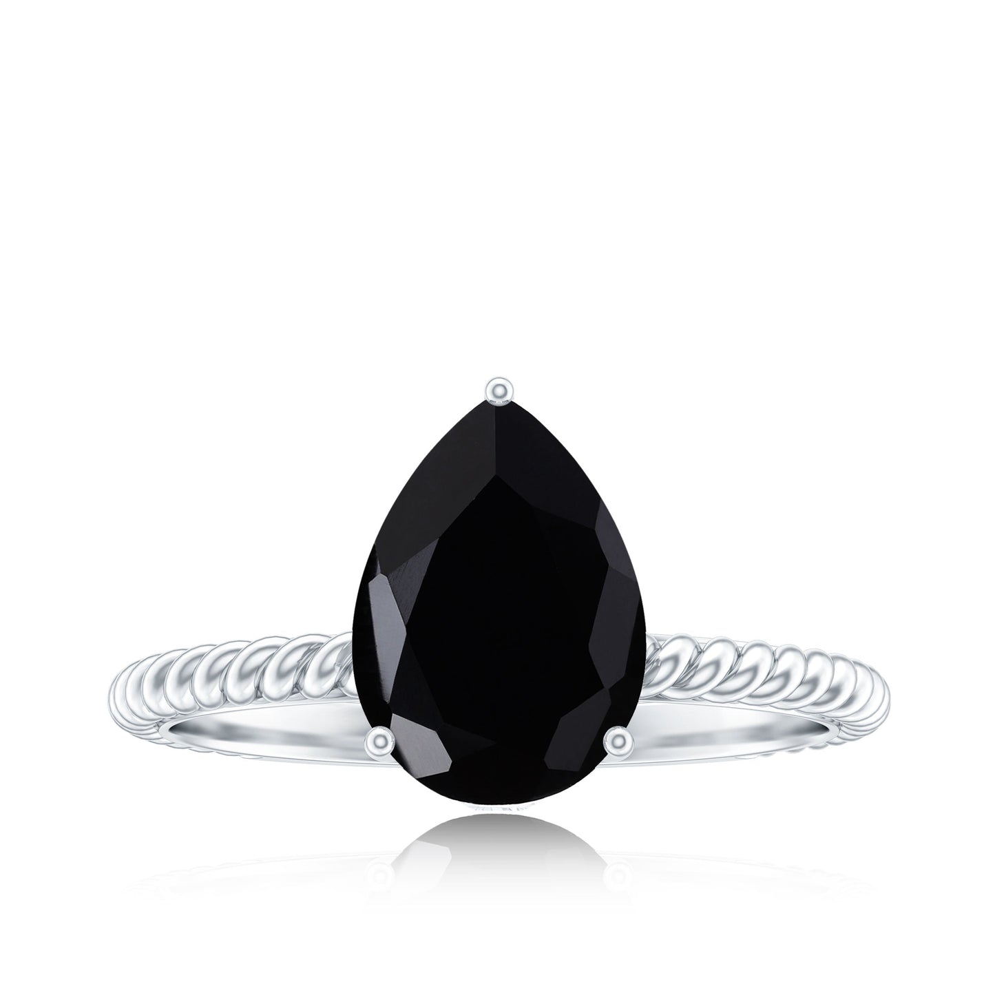 Created Black Diamond and Moissanite Teardrop Ring with Twisted Rope Band