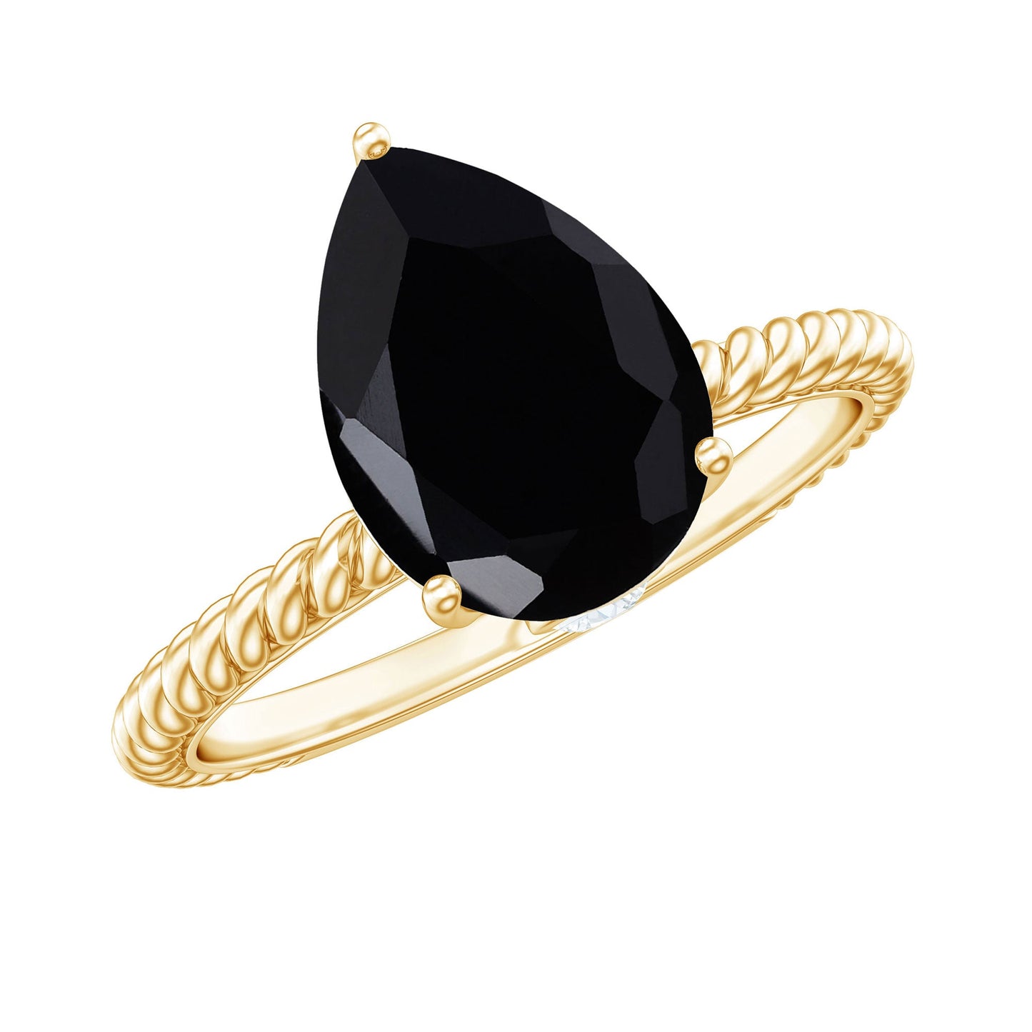 Created Black Diamond and Moissanite Teardrop Ring with Twisted Rope Band
