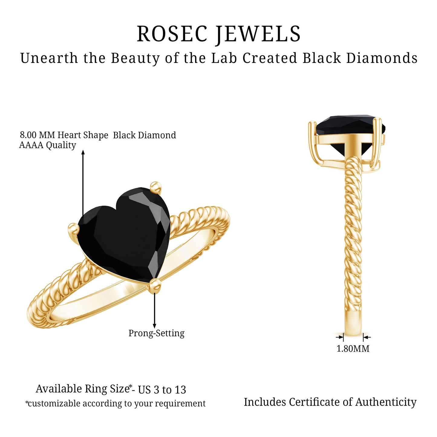 2.4 Carat Solitaire Lab Created Black Diamond Heart Engagement Ring