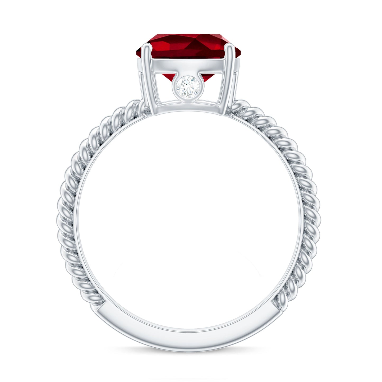 Certified 2 Carat Lab Grown Ruby Cushion Cut Engagement Ring with Surprise Diamond