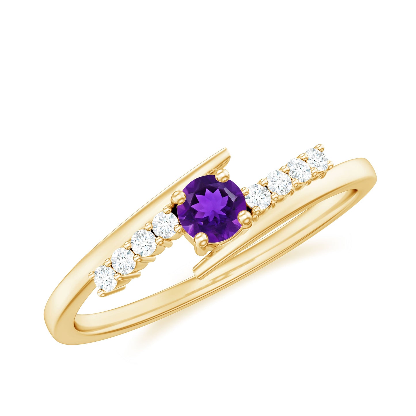 0.25 CT Amethyst Minimal Ring Diamond Bypass Shank