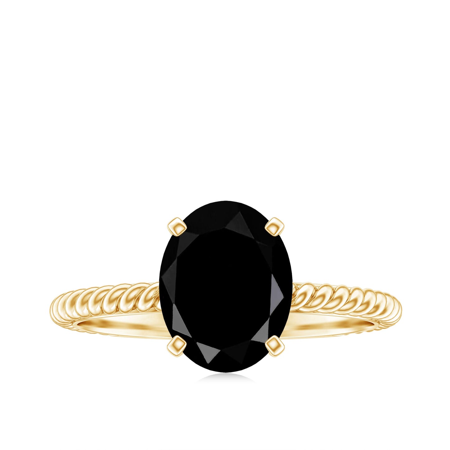7X9mm Oval Cut Black Onyx Solitaire Engagement Ring with Diamond