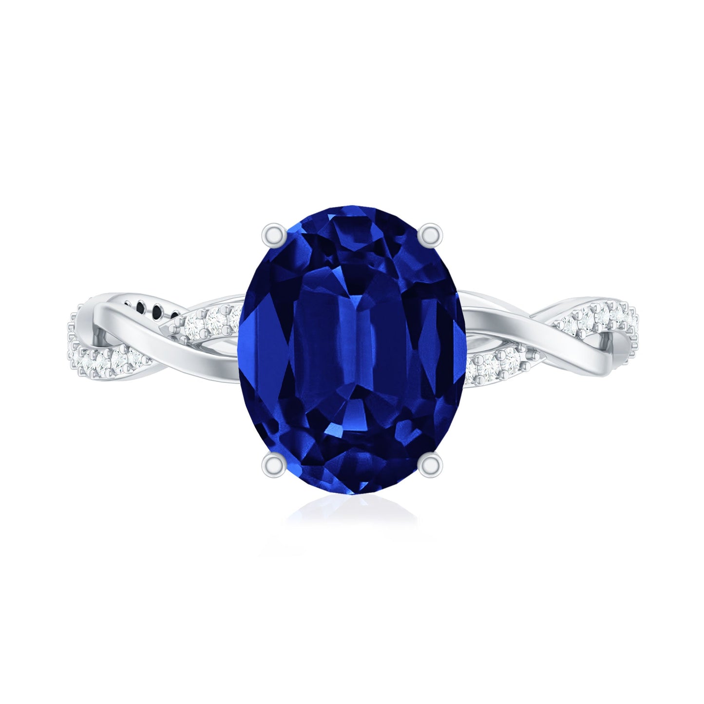 Certified 4 Carat Lab Grown Blue Sapphire Oval Engagement Ring with Diamond Braided Shank