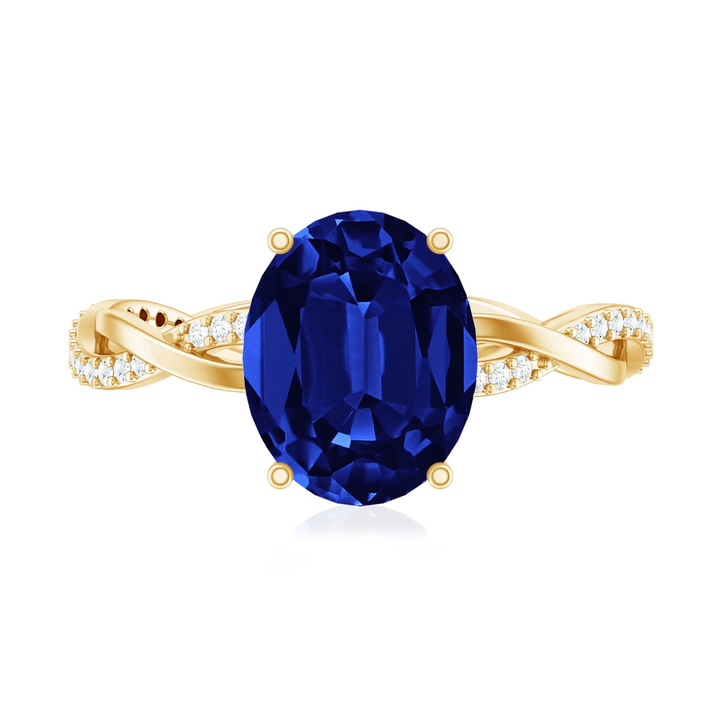 Certified 4 Carat Lab Grown Blue Sapphire Oval Engagement Ring with Diamond Braided Shank