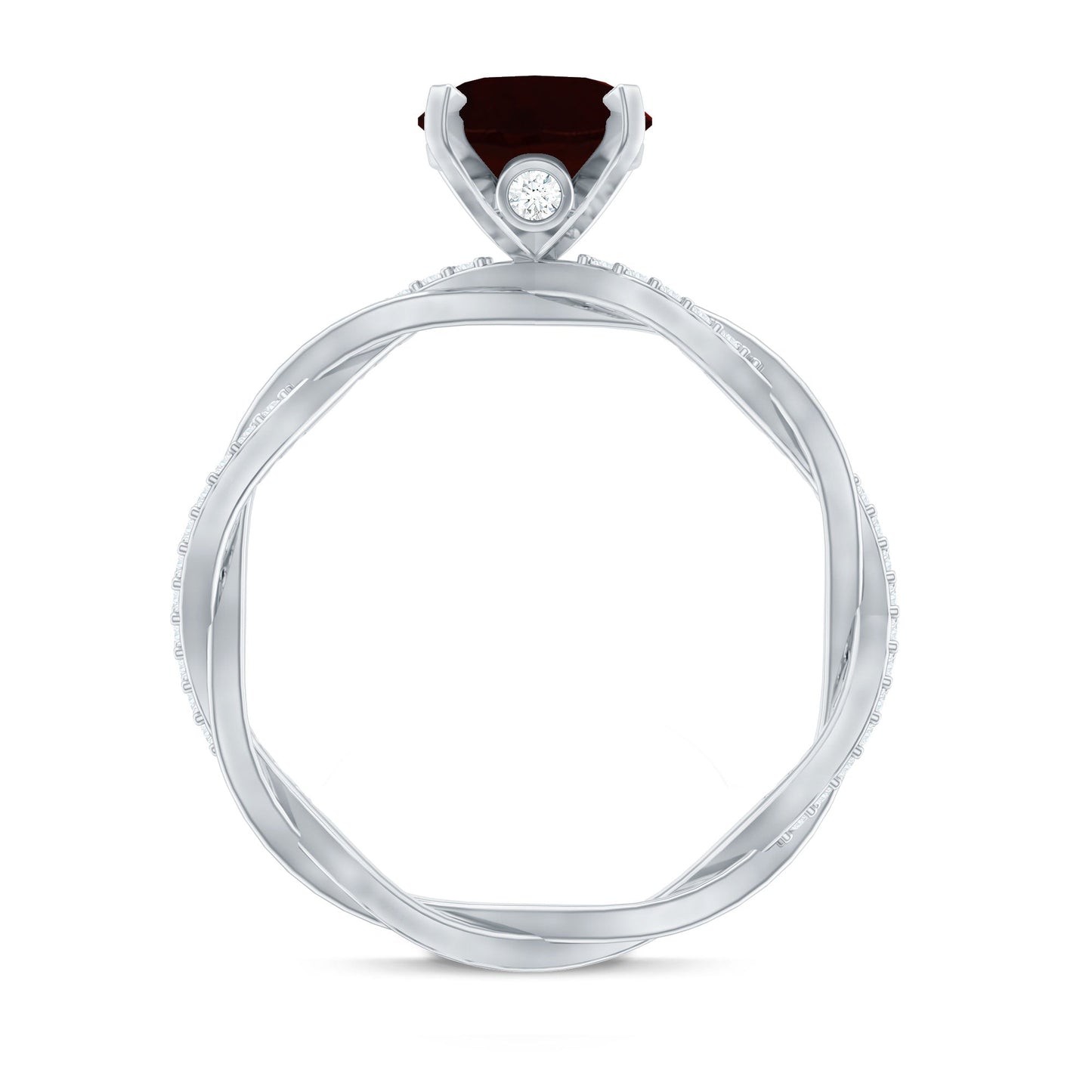 Natural 8X10mm Garnet Big Engagement Ring with Diamond Braided Shank