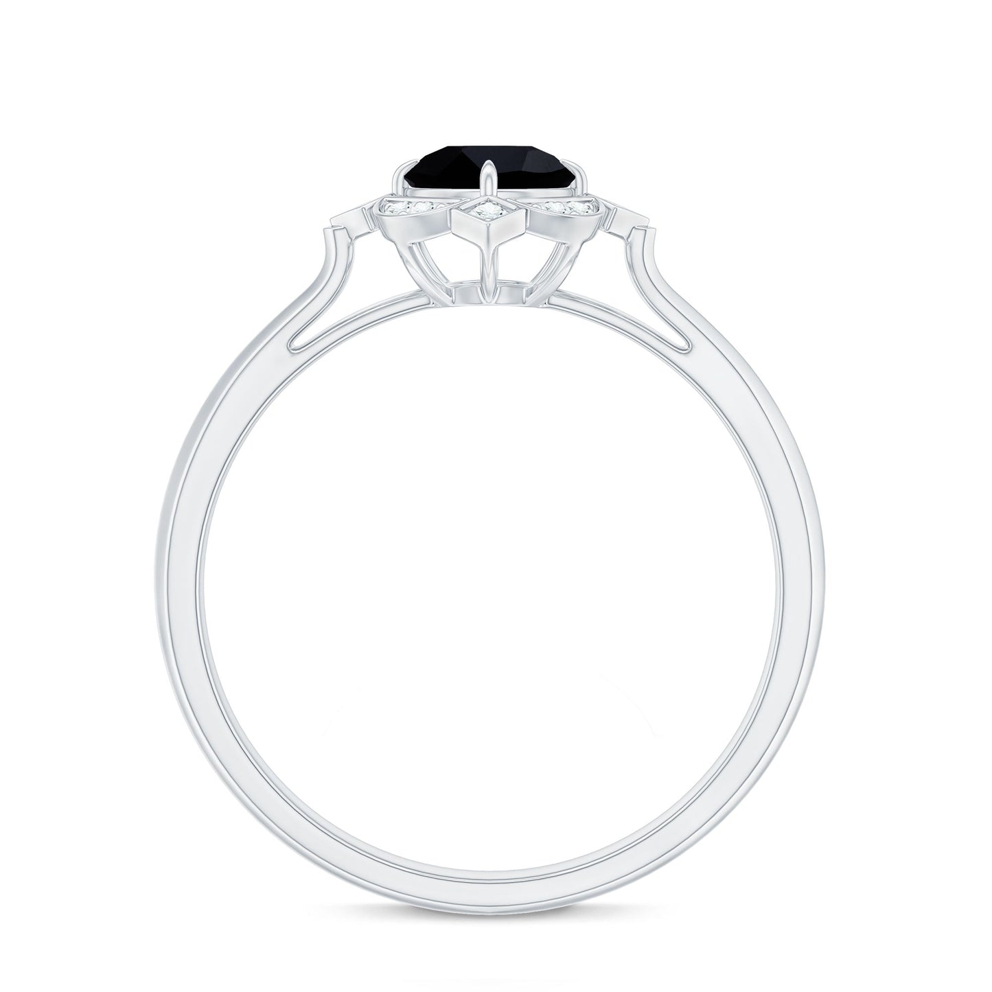 Vintage Style Black Spinel Engagement Ring with Diamond