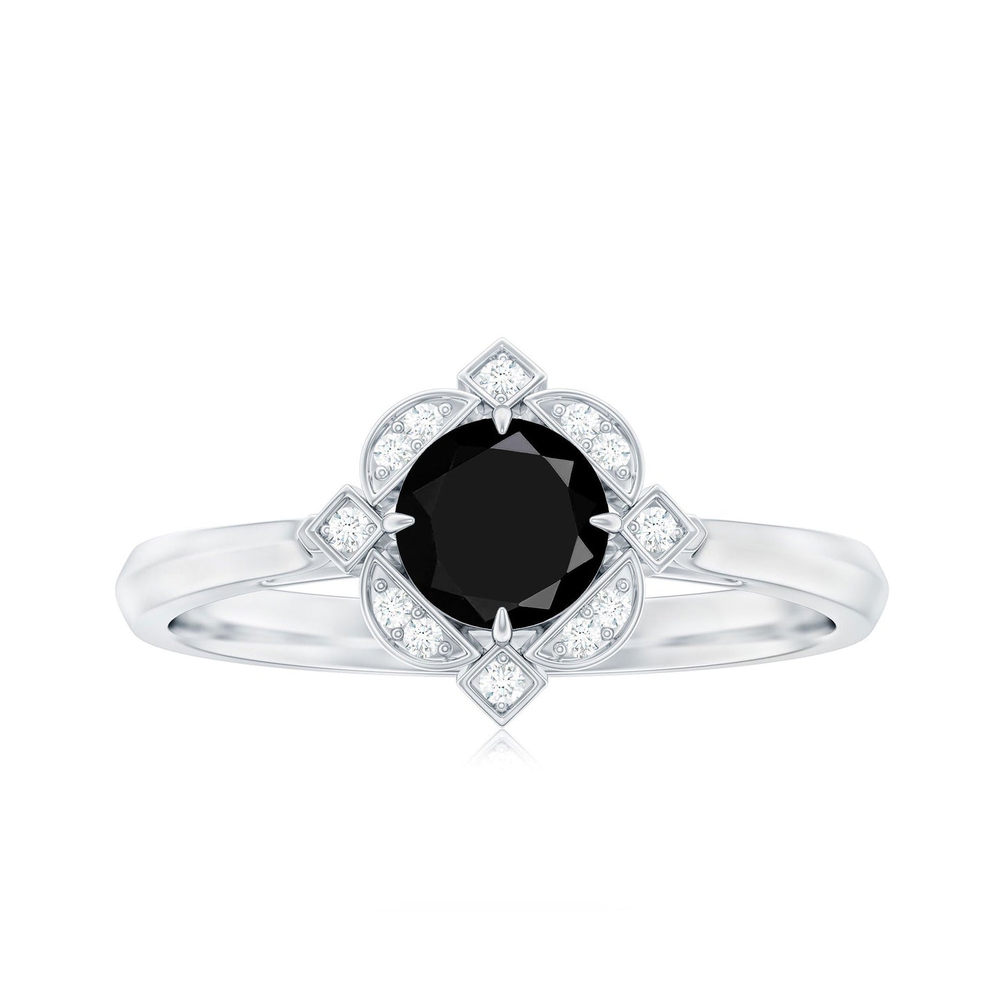 Vintage Style Black Spinel Engagement Ring with Diamond